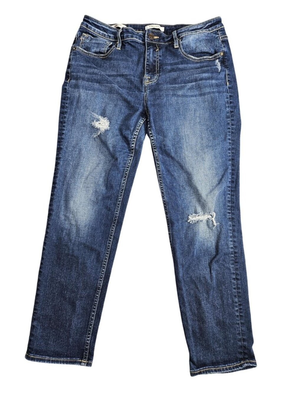 Vigoss Thompson Tomboy Boyfriend Jeans Womens 32 Blue‎ Med Wash Distressed Denim